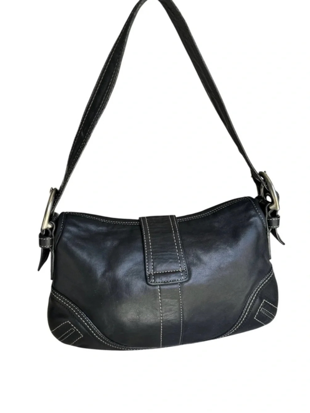 Coach Soho Leather Flap Shoulder Bag Black Y2K 8A05 vintage excellent